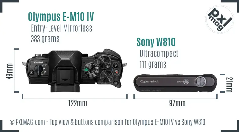 Olympus E-M10 IV vs Sony W810 top view buttons comparison