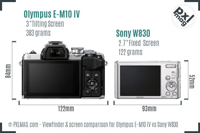 Olympus E-M10 IV vs Sony W830 Screen and Viewfinder comparison