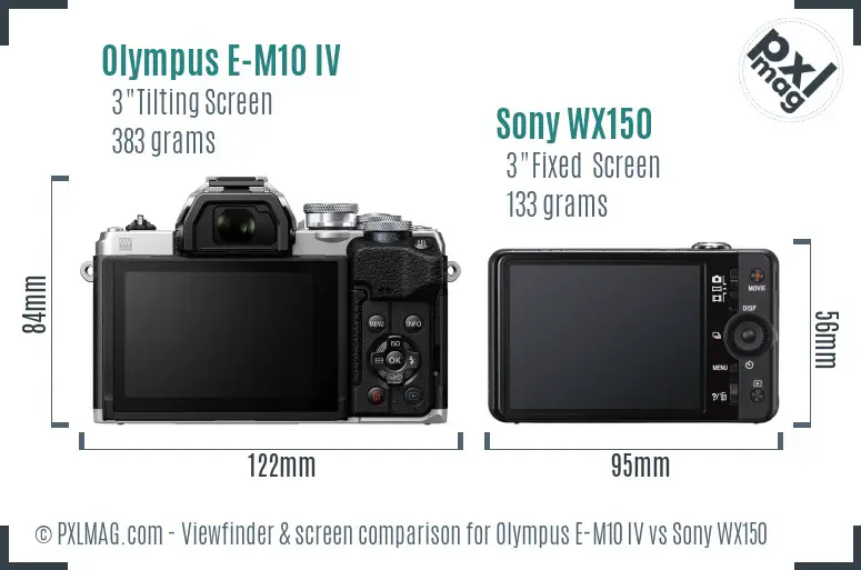 Olympus E-M10 IV vs Sony WX150 Screen and Viewfinder comparison