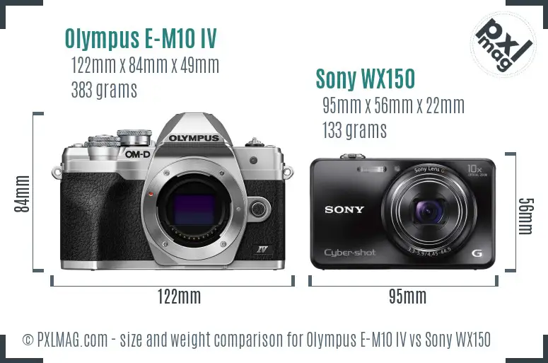 Olympus E-M10 IV vs Sony WX150 size comparison