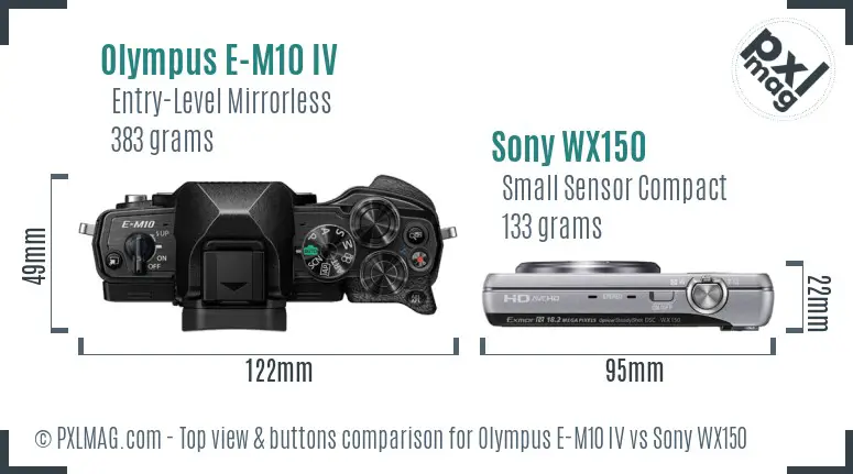 Olympus E-M10 IV vs Sony WX150 top view buttons comparison