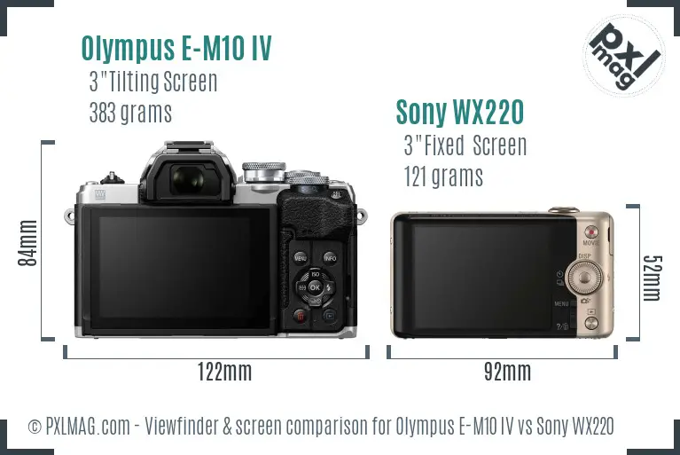 Olympus E-M10 IV vs Sony WX220 Screen and Viewfinder comparison