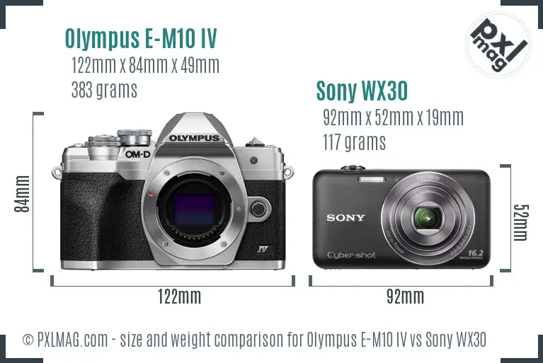 Olympus E-M10 IV vs Sony WX30 size comparison