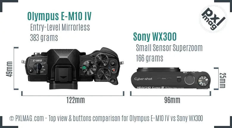 Olympus E-M10 IV vs Sony WX300 top view buttons comparison