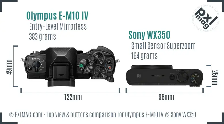 Olympus E-M10 IV vs Sony WX350 top view buttons comparison