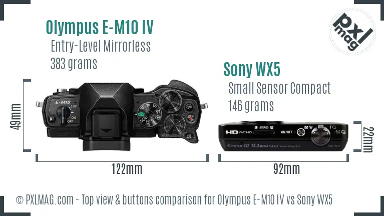 Olympus E-M10 IV vs Sony WX5 top view buttons comparison