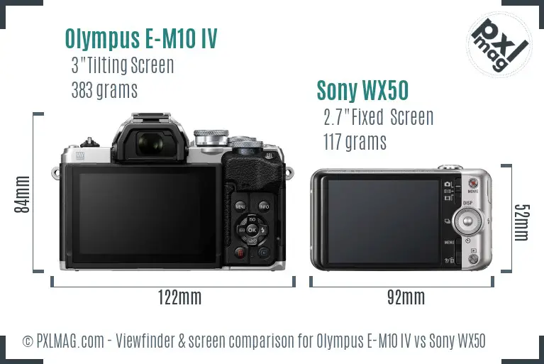 Olympus E-M10 IV vs Sony WX50 Screen and Viewfinder comparison Olympus E-M10 IV vs Sony WX50 Screen and Viewfinder comparison