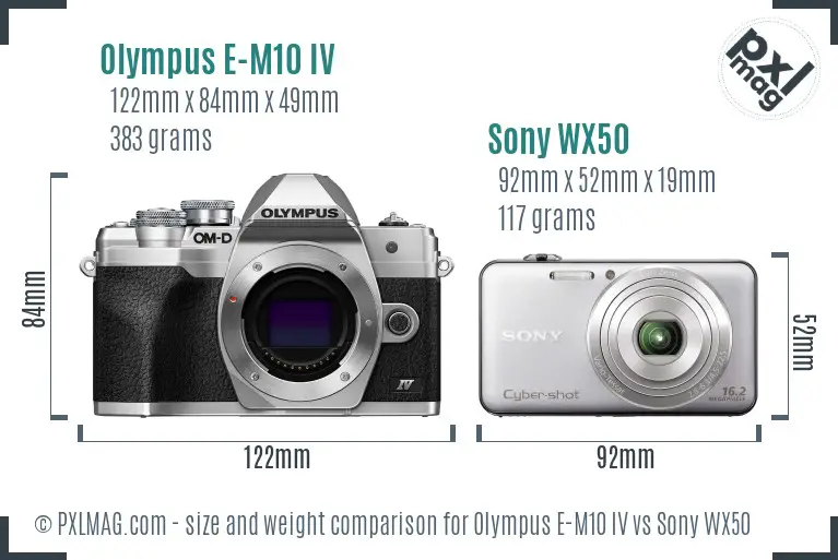Olympus E-M10 IV vs Sony WX50 size comparison Olympus E-M10 IV vs Sony WX50 size comparison
