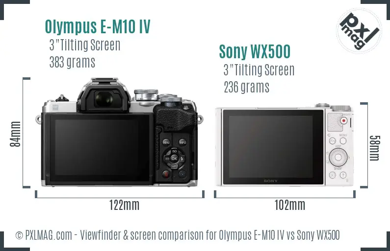 Olympus E-M10 IV vs Sony WX500 Screen and Viewfinder comparison