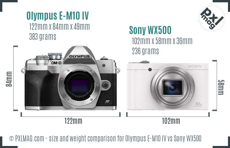 Olympus E-M10 IV vs Sony WX500 size comparison