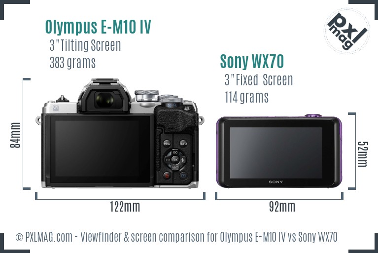 Olympus E-M10 IV vs Sony WX70 Screen and Viewfinder comparison