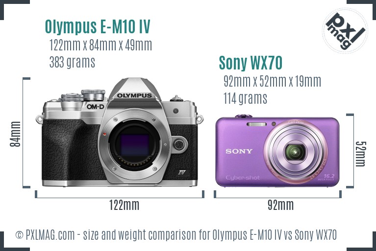 Olympus E-M10 IV vs Sony WX70 size comparison