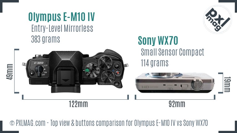 Olympus E-M10 IV vs Sony WX70 top view buttons comparison