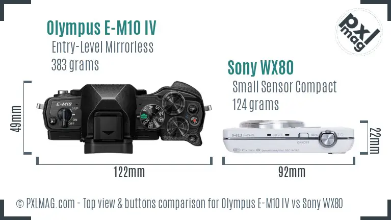 Olympus E-M10 IV vs Sony WX80 top view buttons comparison