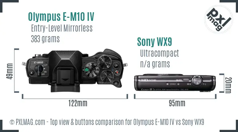 Olympus E-M10 IV vs Sony WX9 top view buttons comparison
