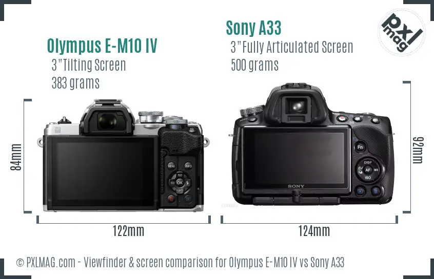 Olympus E-M10 IV vs Sony A33 Screen and Viewfinder comparison