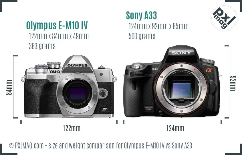 Olympus E-M10 IV vs Sony A33 size comparison
