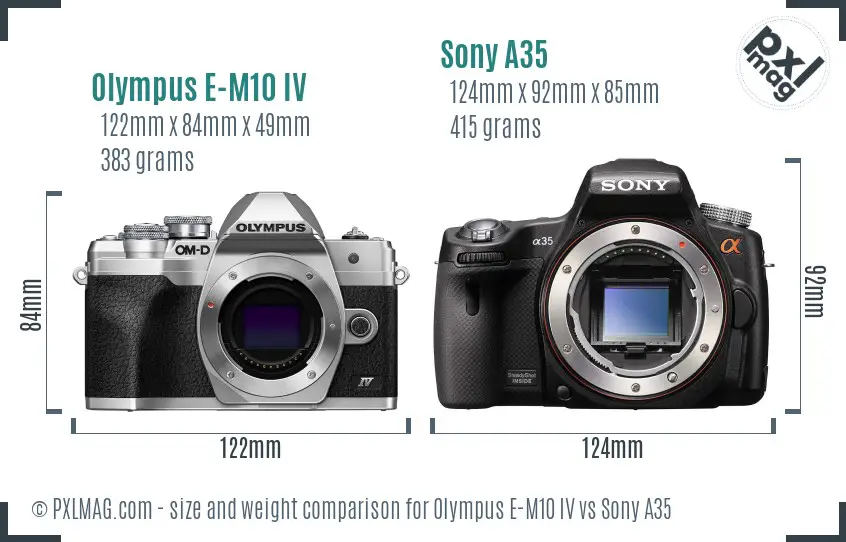 Olympus E-M10 IV vs Sony A35 size comparison