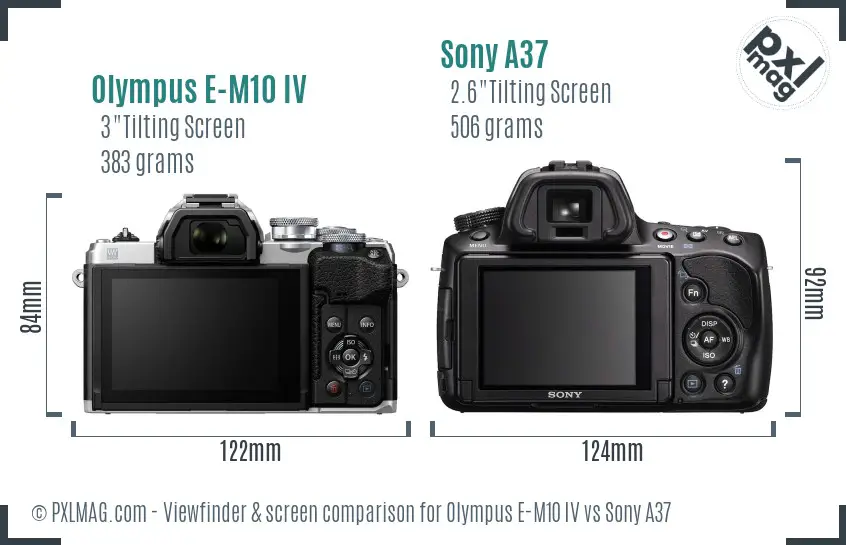 Olympus E-M10 IV vs Sony A37 Screen and Viewfinder comparison