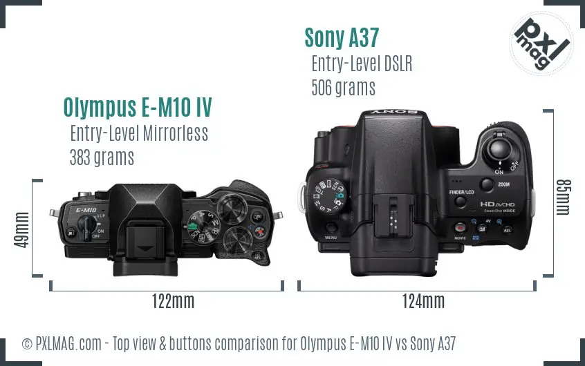 Olympus E-M10 IV vs Sony A37 top view buttons comparison