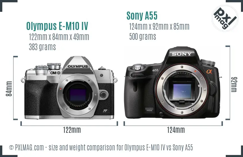 Olympus E-M10 IV vs Sony A55 size comparison Olympus E-M10 IV vs Sony A55 size comparison