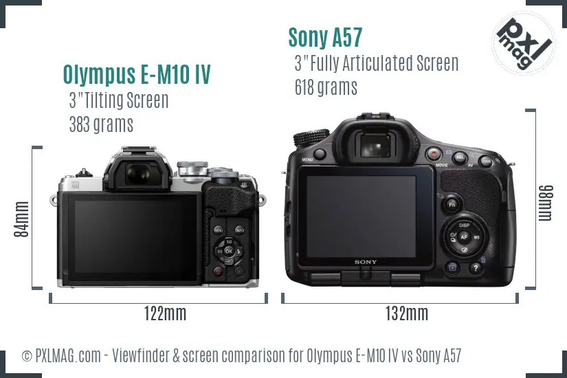 Olympus E-M10 IV vs Sony A57 Screen and Viewfinder comparison