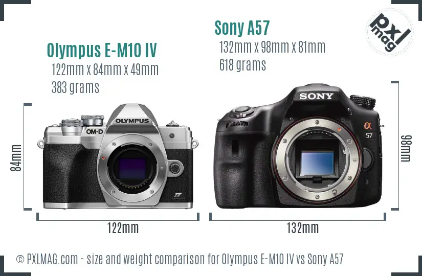 Olympus E-M10 IV vs Sony A57 size comparison