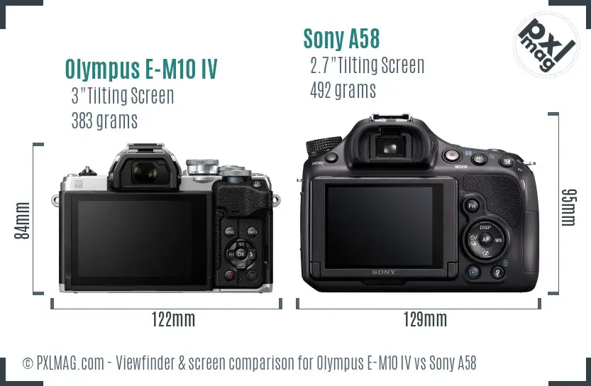 Olympus E-M10 IV vs Sony A58 Screen and Viewfinder comparison