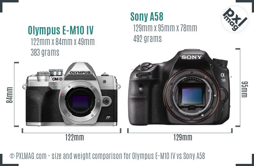 Olympus E-M10 IV vs Sony A58 size comparison