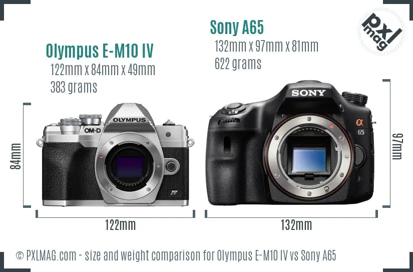 Olympus E-M10 IV vs Sony A65 size comparison