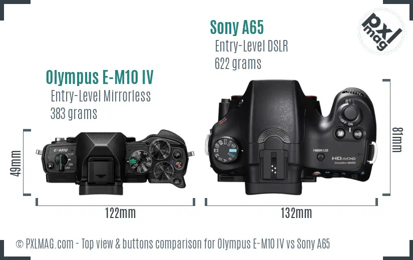 Olympus E-M10 IV vs Sony A65 top view buttons comparison