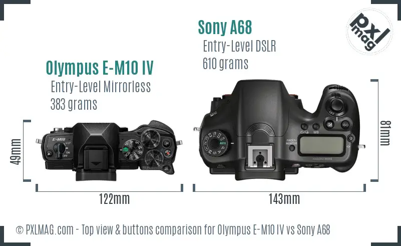 Olympus E-M10 IV vs Sony A68 top view buttons comparison
