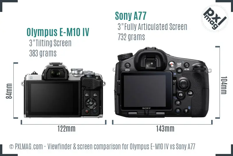 Olympus E-M10 IV vs Sony A77 Screen and Viewfinder comparison