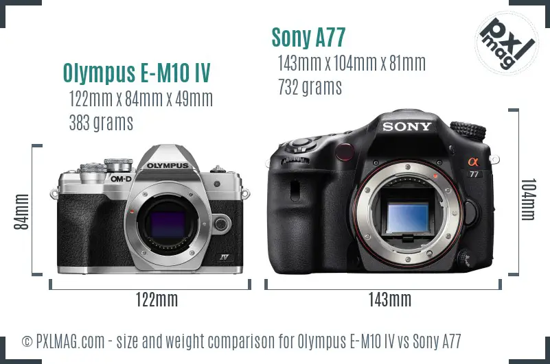 Olympus E-M10 IV vs Sony A77 size comparison