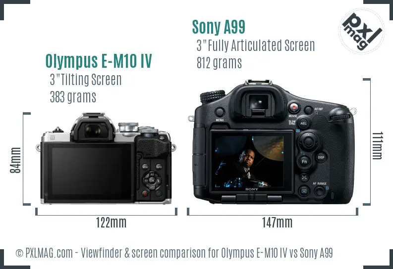Olympus E-M10 IV vs Sony A99 Screen and Viewfinder comparison