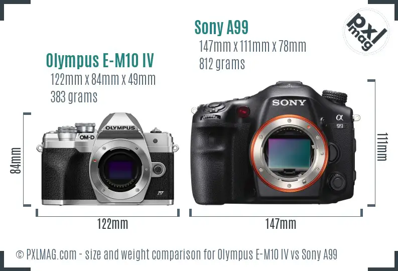 Olympus E-M10 IV vs Sony A99 size comparison