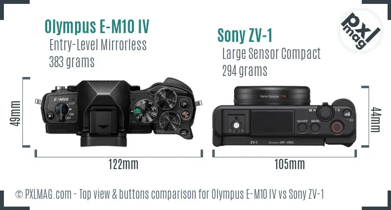 Olympus E-M10 IV vs Sony ZV-1 top view buttons comparison