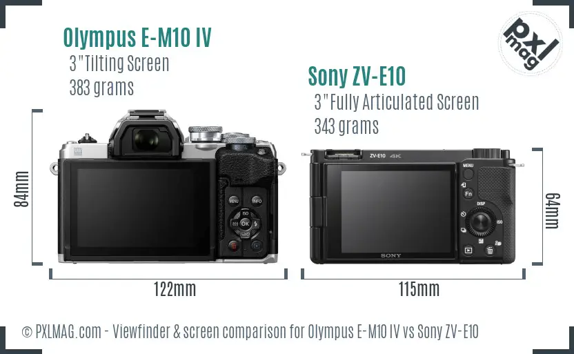 Olympus E-M10 IV vs Sony ZV-E10 Screen and Viewfinder comparison
