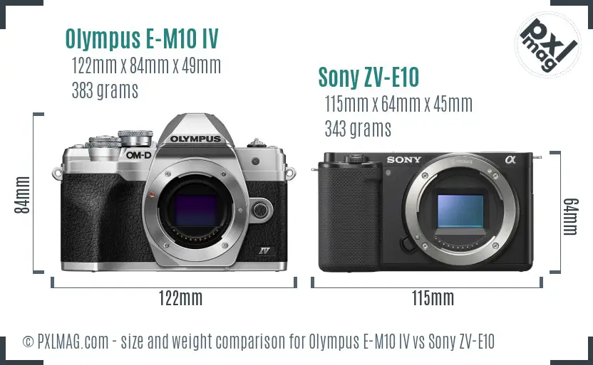 Olympus E-M10 IV vs Sony ZV-E10 size comparison