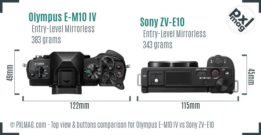Olympus E-M10 IV vs Sony ZV-E10 top view buttons comparison