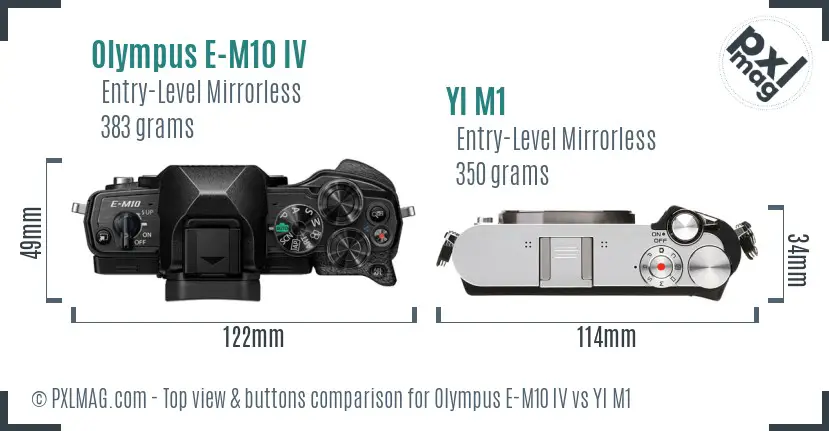 Olympus E-M10 IV vs YI M1 top view buttons comparison