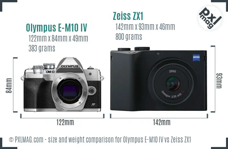 Olympus E-M10 IV vs Zeiss ZX1 size comparison