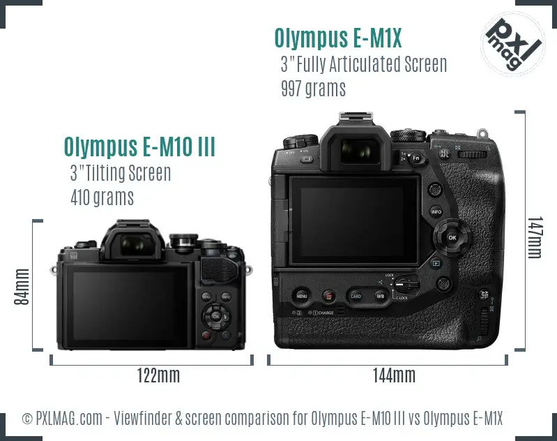 Olympus E-M10 III vs Olympus E-M1X Screen and Viewfinder comparison