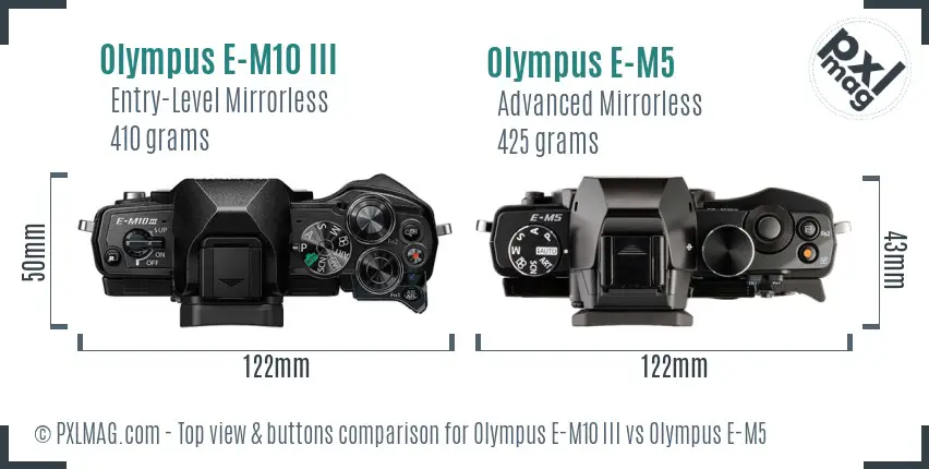 Olympus E-M10 III vs Olympus E-M5 top view buttons comparison