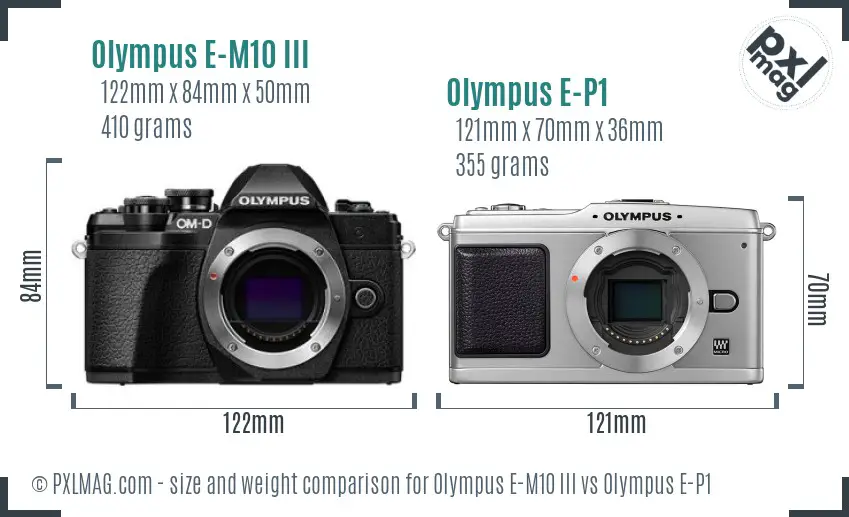 Olympus E-M10 III vs Olympus E-P1 size comparison