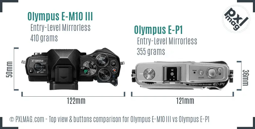 Olympus E-M10 III vs Olympus E-P1 top view buttons comparison