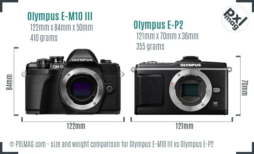 Olympus E-M10 III vs Olympus E-P2 size comparison