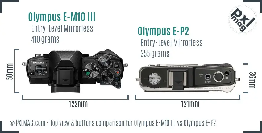 Olympus E-M10 III vs Olympus E-P2 top view buttons comparison
