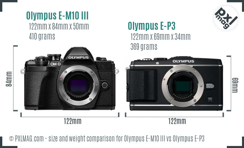 Olympus E-M10 III vs Olympus E-P3 size comparison
