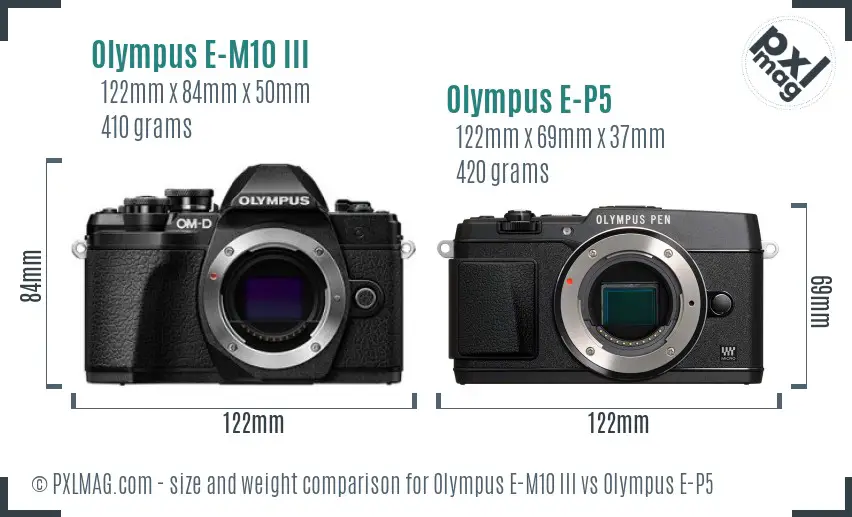 Olympus E-M10 III vs Olympus E-P5 size comparison